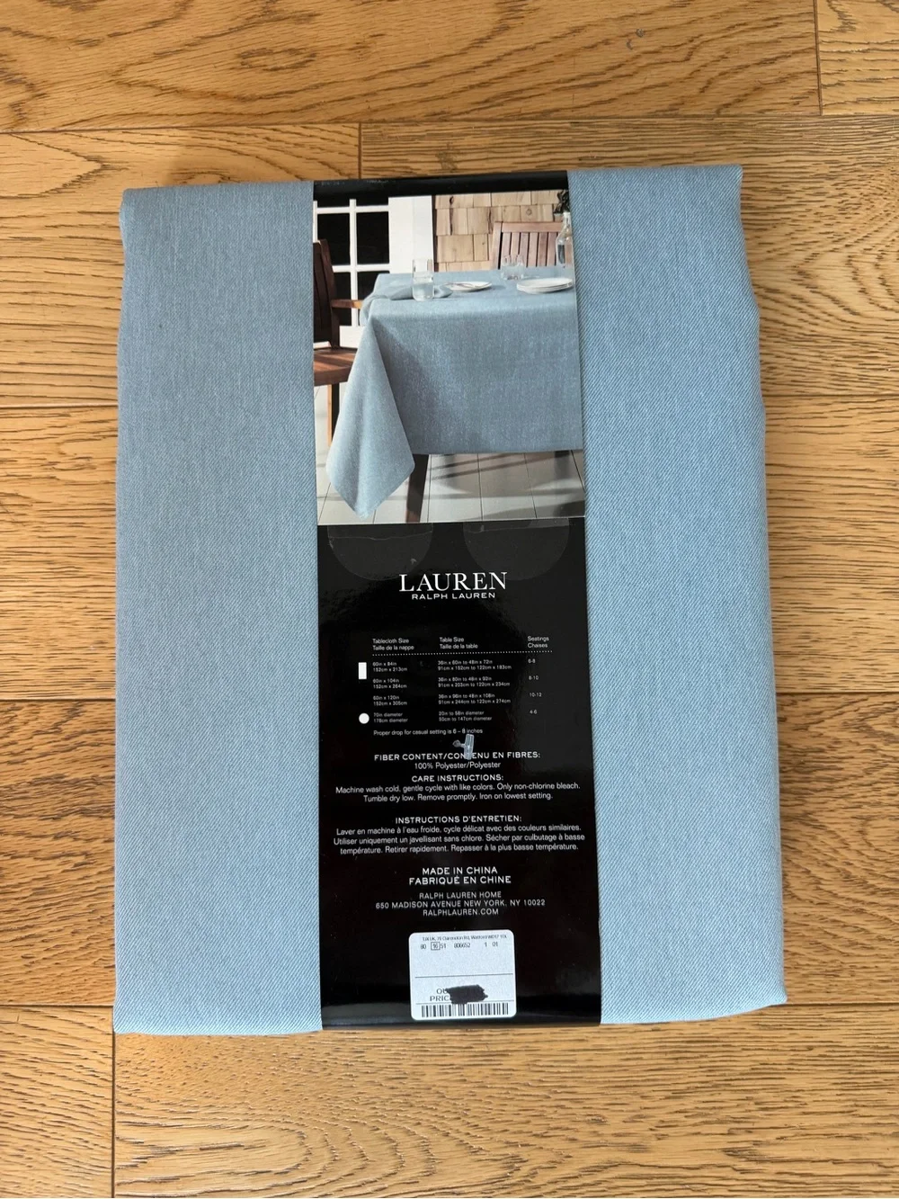 Ralph Lauren Denim Light Pale Blue Water-Repellent Tablecloth Rectangle 60x84
